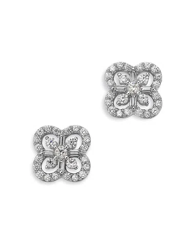 Bloomingdale's Fine Collection Diamond Round & Baguette Clover Stud Earrings In 14k White Gold, 0.5 Tcw