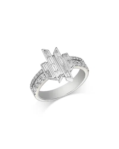 Bloomingdale's Fine Collection Diamond Round & Baguette Geometric Cluster Double Row Ring In 14k White Gold, 0.75 Tcw In Metallic