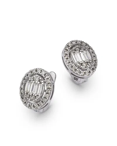 Bloomingdale's Fine Collection Diamond Round & Baguette Halo Cluster Hoop Earrings In 14k White Gold, 1.00 Ct. T. W.