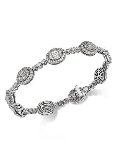 Bloomingdale's Fine Collection Diamond Round & Baguette Halo Mosaic Tennis Bracelet In 14k White Gold, 4.0 Ct. T. W.