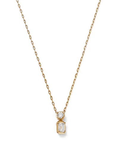 Bloomingdale's Fine Collection Diamond Round & Emerald Cut Pendant Necklace In 14k Yellow Gold, 0.33 Ct. T. W.