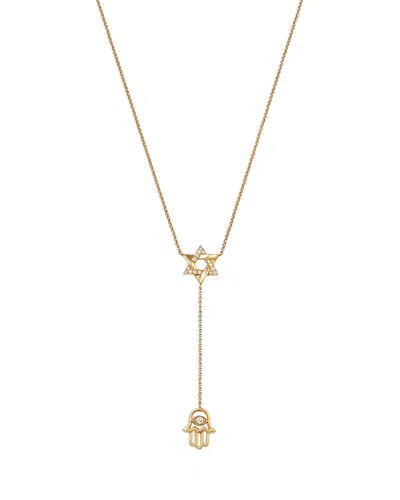 Bloomingdale's Fine Collection Diamond Star Of David & Hamsa Hand Lariat Necklace In 14k Yellow Gold, 0.15 Ct. T. W.