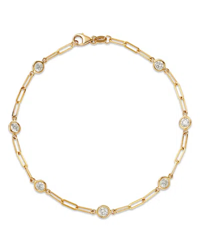 Bloomingdale's Fine Collection Diamond Station Paperclip Chain Bracelet In 14k Yellow Gold, 1.05 Tcw