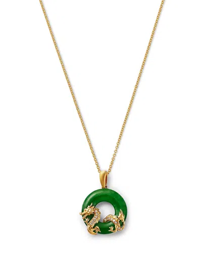 Bloomingdale's Fine Collection Dyed Jade & Diamond Dragon Circle Pendant Necklace In 14k Yellow Gold, 16-18 In Gray