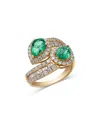 Bloomingdale's Fine Collection Emerald (2.10 Ct. T. W.) & Diamond (1.50 Ct. T. W.) Bypass Ring In 14k Yellow Gold In Green/gold