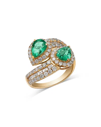 Bloomingdale's Fine Collection Emerald (2.10 Ct. T. W.) & Diamond (1.50 Ct. T. W.) Bypass Ring In 14k Yellow Gold In Green/gold