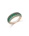 Bloomingdale's Fine Collection Emerald & Champagne Diamond Multi-row Ring In 14k Rose Gold In Green/rose
