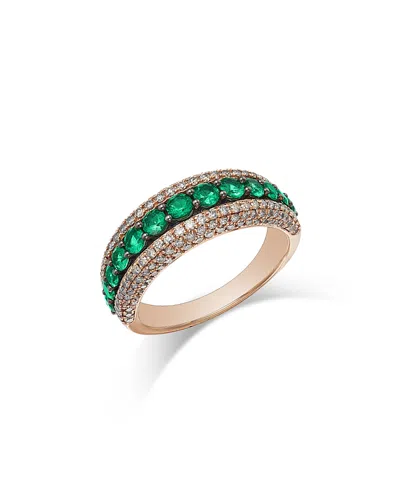 Bloomingdale's Fine Collection Emerald & Champagne Diamond Multi-row Ring In 14k Rose Gold In Green/rose