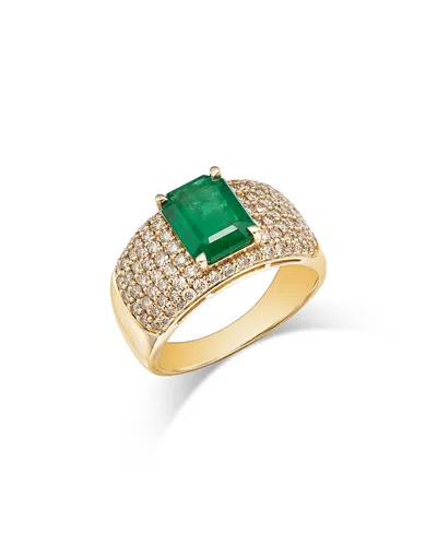 Bloomingdale's Fine Collection Emerald & Champagne Diamond Statement Ring In 14k Yellow Gold In Green/gold