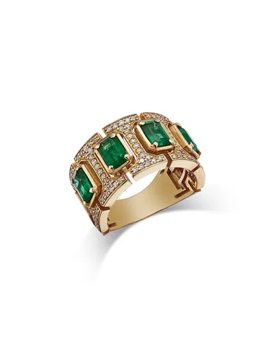 Bloomingdale's Fine Collection Emerald & Diamond Band Ring In 14k Yellow Gold In Green/gold