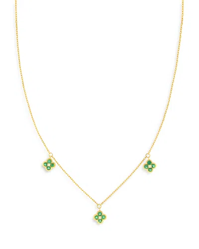 Bloomingdale's Fine Collection Emerald & Diamond Bezel Clover Station Necklace In 14k Yellow Gold, 17 In Emerald/gold