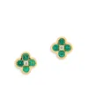 BLOOMINGDALE'S FINE COLLECTION EMERALD & DIAMOND BEZEL CLOVER STUD EARRINGS IN 14K YELLOW GOLD