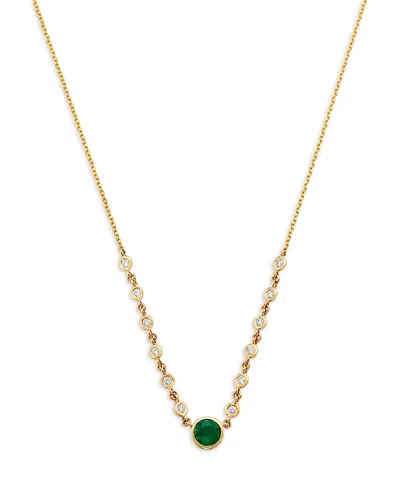 Bloomingdale's Fine Collection Emerald & Diamond Bezel Station Necklace In 14k Yellow Gold, 17