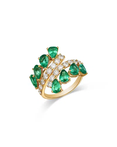 Bloomingdale's Fine Collection Emerald & Diamond Bypass Ring In 18k Yellow Gold In Green