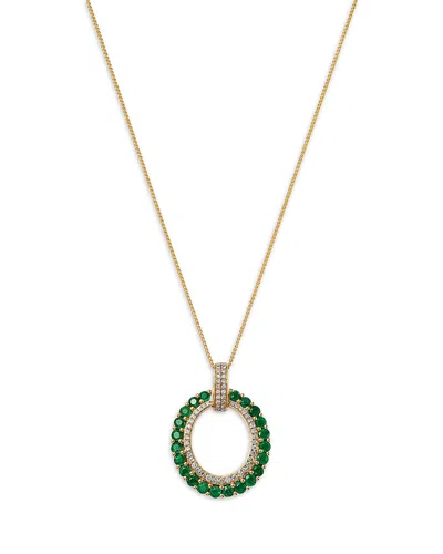 Bloomingdale's Fine Collection Emerald & Diamond Circle Pendant Necklace In 14k Yellow Gold In Multi