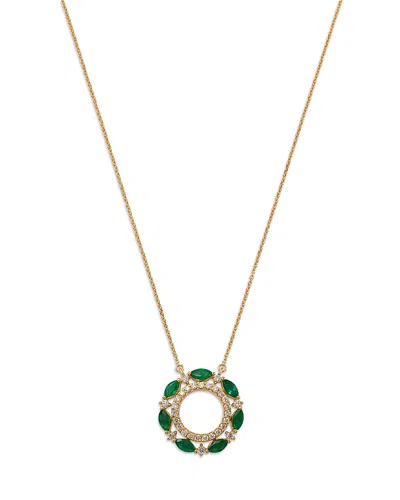 Bloomingdale's Fine Collection Emerald & Diamond Circle Pendant Necklace In 14k Yellow Gold, 18