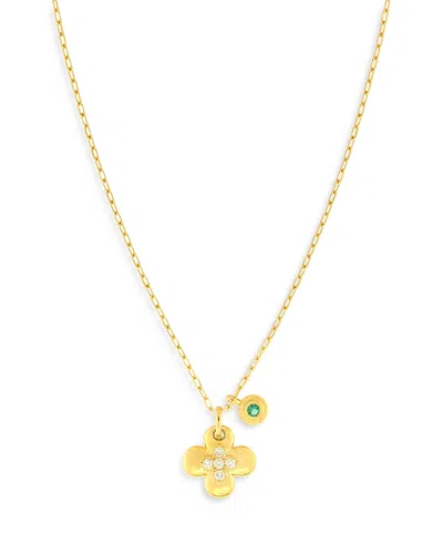 Bloomingdale's Fine Collection Emerald & Diamond Clover Charm Pendant Necklace In 14k Yellow Gold, 17 In Green/gold