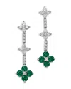 Bloomingdale's Fine Collection Emerald & Diamond Clover Linear Earring In 14k White Gold In Multi