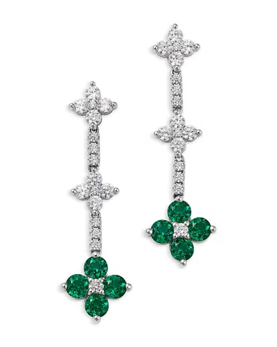 Bloomingdale's Fine Collection Emerald & Diamond Clover Linear Earring In 14k White Gold In Multi