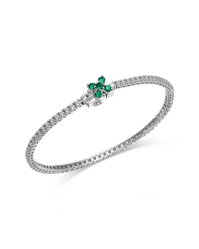 Bloomingdale's Fine Collection Emerald & Diamond Clover Tennis Bracelet In 14k White Gold In Multi