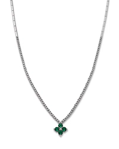 Bloomingdale's Fine Collection Emerald & Diamond Clover Tennis Necklace In 14k White Gold, 16 In Multi