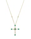 Bloomingdale's Fine Collection Emerald & Diamond Cross Pendant Necklace In 14k Yellow Gold In Multi