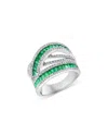 BLOOMINGDALE'S FINE COLLECTION EMERALD & DIAMOND CROSSOVER STATEMENT RING IN 14K WHITE GOLD