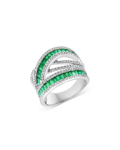 Bloomingdale's Fine Collection Emerald & Diamond Crossover Statement Ring In 14k White Gold In Green/white