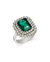Bloomingdale's Fine Collection Emerald & Diamond Double Halo Ring In 14k White Gold - Exclusive In Green/white