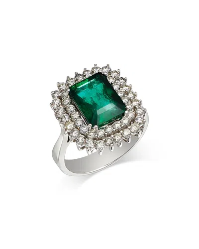 Bloomingdale's Fine Collection Emerald & Diamond Double Halo Ring In 14k White Gold - Exclusive In Green/white