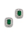 Bloomingdale's Fine Collection Emerald & Diamond Double Halo Statement Stud Earring In 14k White Gold In Green/white Gold