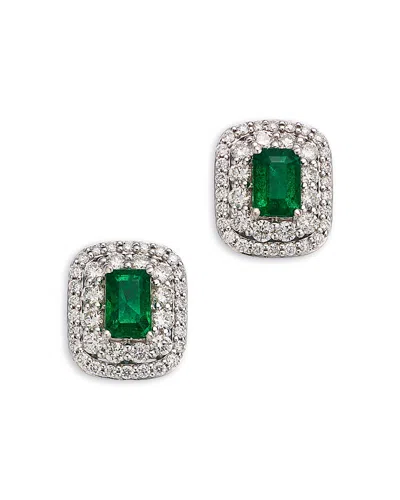 Bloomingdale's Fine Collection Emerald & Diamond Double Halo Statement Stud Earring In 14k White Gold In Green/white Gold