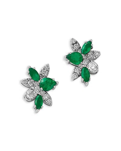 Bloomingdale's Fine Collection Emerald & Diamond Flower Cluster Stud Earrings In 14k White Gold In Green/white