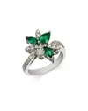 BLOOMINGDALE'S FINE COLLECTION EMERALD & DIAMOND FLOWER MOTIF CLUSTER RING IN 14K WHITE GOLD