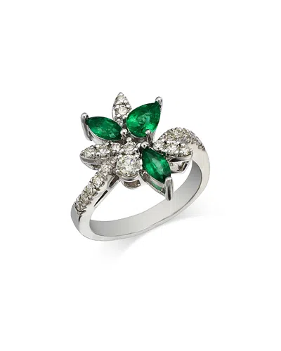 Bloomingdale's Fine Collection Emerald & Diamond Flower Motif Cluster Ring In 14k White Gold - Exclusive In Green/white