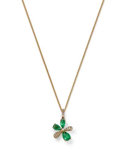 Bloomingdale's Fine Collection Emerald & Diamond Flower Pendant Necklace In 14k Yellow Gold, 18 In Multi