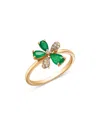 Bloomingdale's Fine Collection Emerald & Diamond Flower Ring In 14k Yellow Gold