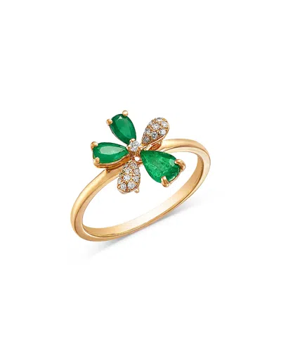 Bloomingdale's Fine Collection Emerald & Diamond Flower Ring In 14k Yellow Gold In Multi