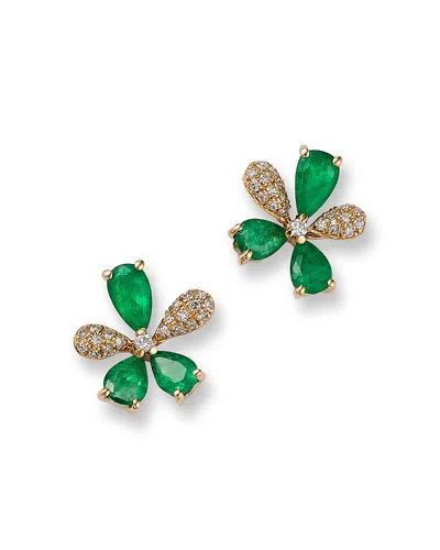 Bloomingdale's Fine Collection Emerald & Diamond Flower Stud Earrings In 14k Yellow Gold In Multi