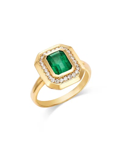 Bloomingdale's Fine Collection Emerald & Diamond Halo Ring In 14k Yellow Gold