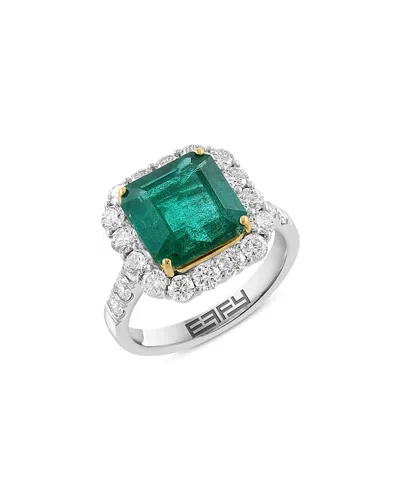 Bloomingdale's Fine Collection Emerald & Diamond Halo Ring In 18k Yellow & White Gold In Multi