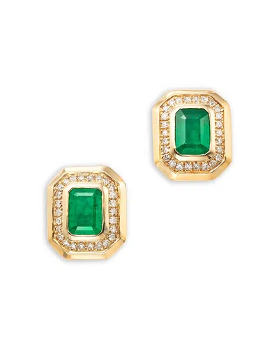 Bloomingdale's Fine Collection Emerald & Diamond Halo Stud Earrings In 14k Yellow Gold