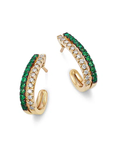 Bloomingdale's Fine Collection Emerald & Diamond Huggie Hoop Earrings In 14k Yellow Gold In Green/gold