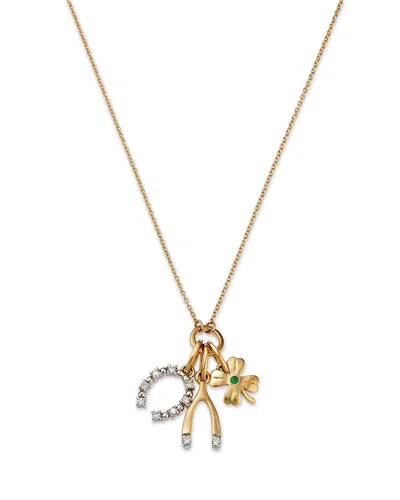 Bloomingdale's Fine Collection Emerald & Diamond Luck Motif Charm Pendant Necklace In 14k Yellow Gold, 18