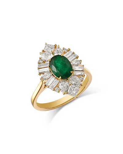 Bloomingdale's Fine Collection Emerald & Diamond Mixed Cut Halo Ring In 14k Yellow Gold