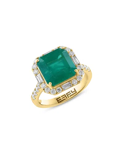 Bloomingdale's Fine Collection Emerald & Diamond Mixed Cut Halo Ring In 18k Yellow Gold In Multi