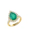 Bloomingdale's Fine Collection Emerald & Diamond Pear Shaped Halo Ring In 18k Yellow Gold In Multi