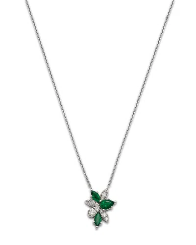 Bloomingdale's Fine Collection Emerald & Diamond Pendant Necklace In 14k White Gold, 16 In Green/white