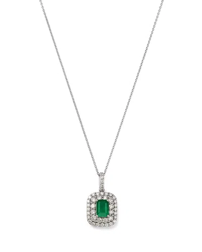 Bloomingdale's Fine Collection Emerald & Diamond Pendant Necklace In 14k White Gold, 18 In Green/white