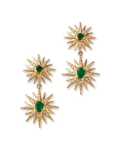 Bloomingdale's Fine Collection Emerald & Diamond Starburst Drop Earrings In 14k Yellow Gold In Green/gold